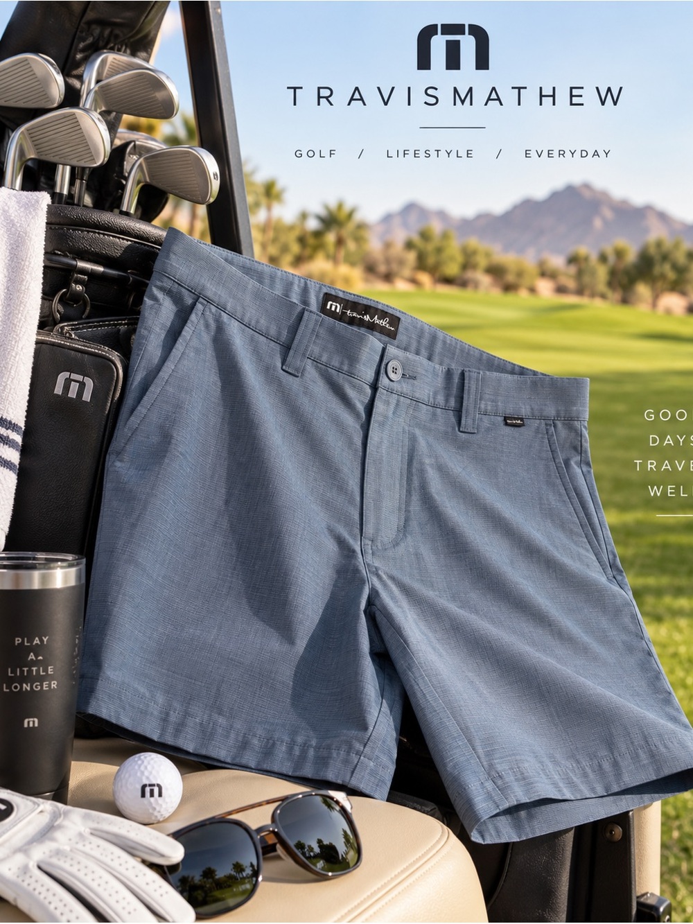 TravisMathew Men’s Performance Golf Shorts Size 36 Slate Blue Stretch 10” Inseam